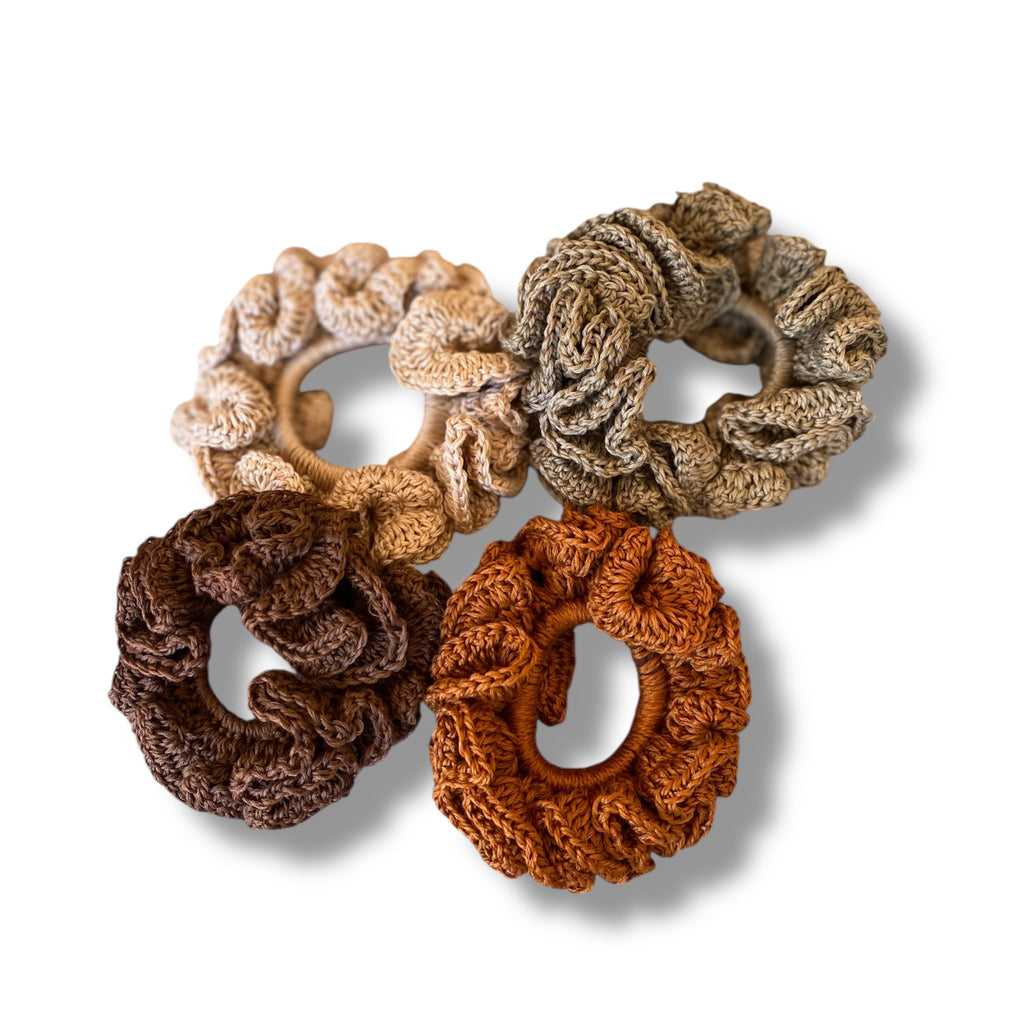 Scrunchies de crochet  4 colores tierra