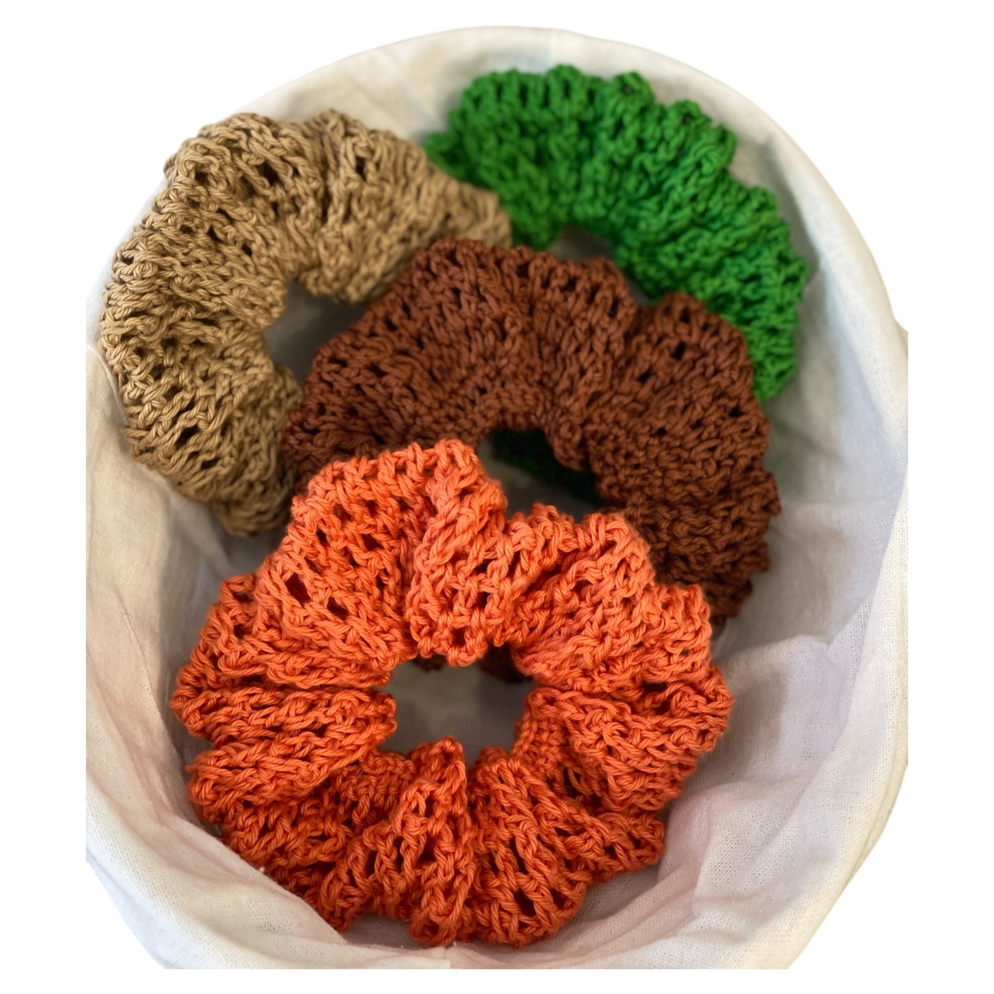 🎀 Scrunchies de Algodón Tejidas a Mano